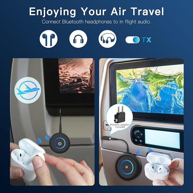 Bluetooth 5.3 Transmitter for TV/Airplane, 2-in-1 Bluetooth Transmitter