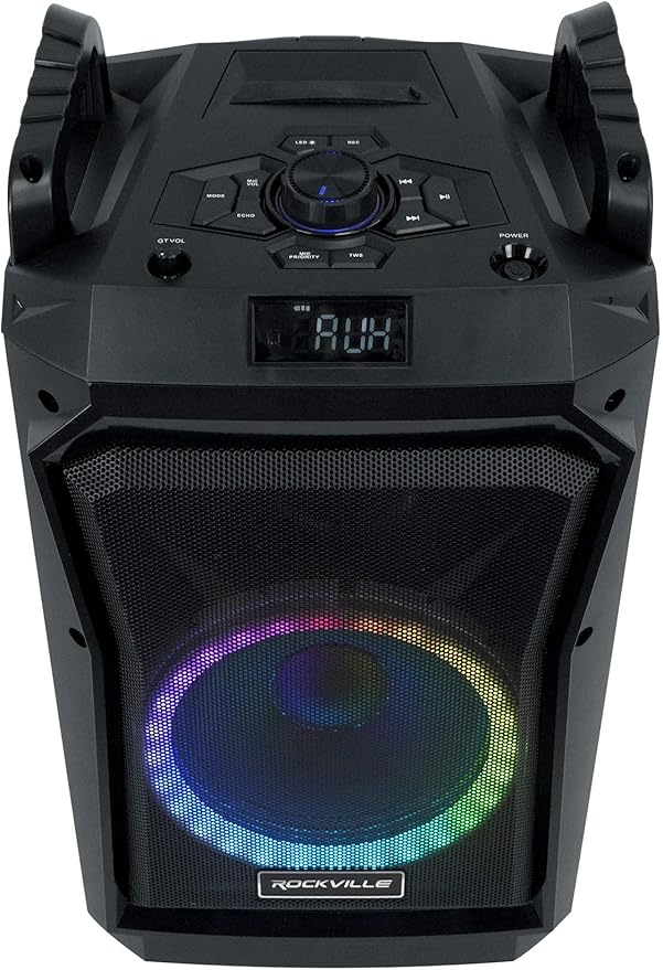 Rockville ROCKNGO 800 10" Portable Bluetooth Speaker, LED Lights, Mic Priority