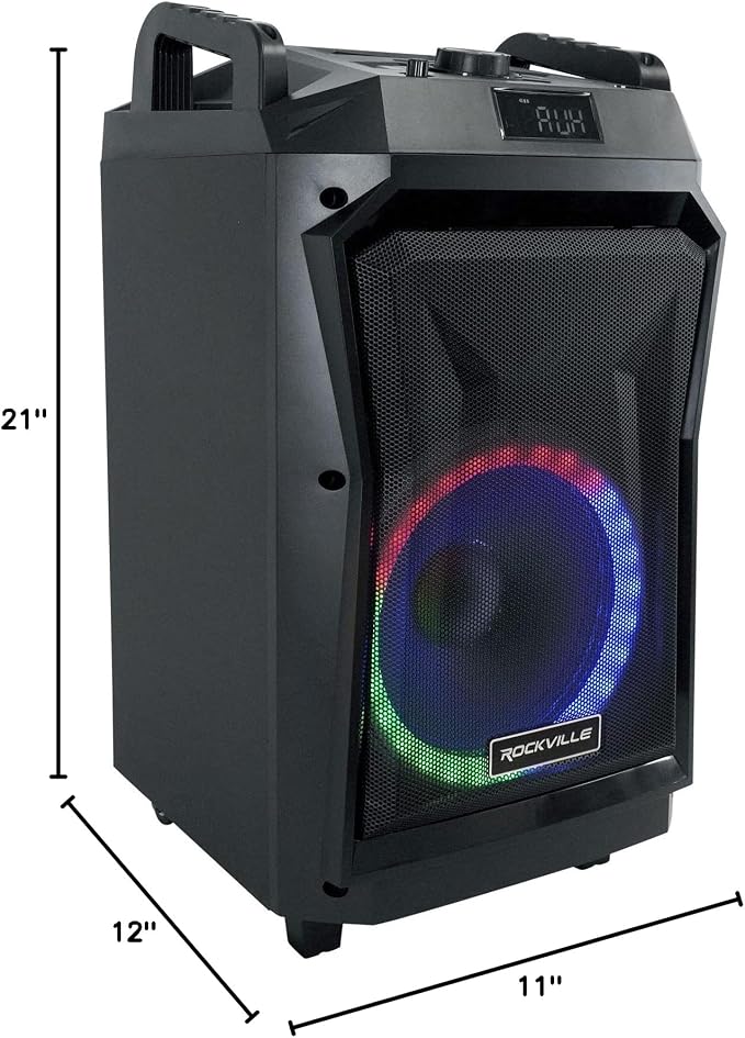 Rockville ROCKNGO 800 10" Portable Bluetooth Speaker, LED Lights, Mic Priority
