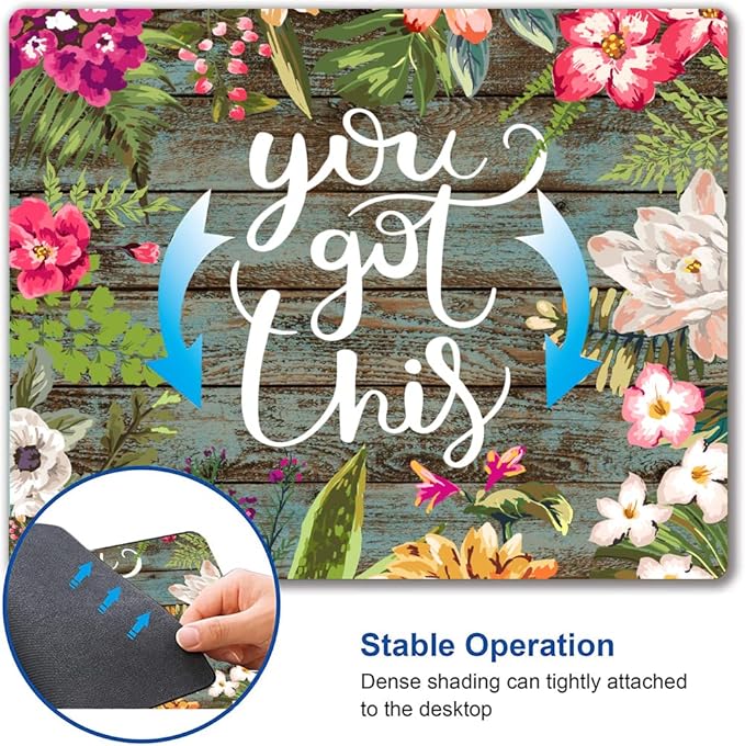 Mouse Pad, Floral Inspirational Quote Mousepad, Square Waterproof Pad Non-Slip