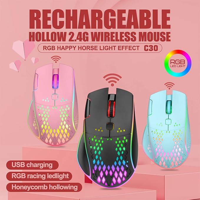VEGCOO Wireless Gaming Mouse, C30 Silent Click Wireless Rechargeable Gaming