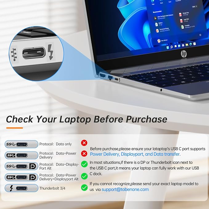TobenONE USB C Laptop Docking Station Dual Monitor, 15-in-1 USB C Dock