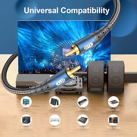 EMK Subwoofer Cable RCA to RCA Audio Cable 24K Gold-Plated Nylon Braided Double
