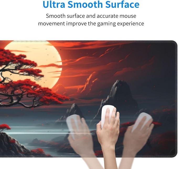 Darkness Red Moon Desk Mat Japanese Mouse Pad, Large Japanese Desk Mat