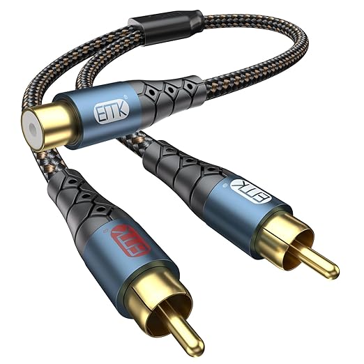 EMK RCA Splitter 2 Male to Female Extension Cable Dual Shielding Gold Plated