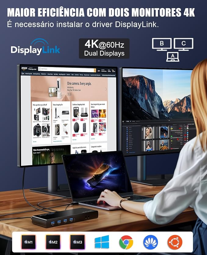 WAVLINK Pro Dual 4K@60Hz Universal Docking Station | USB 3.0/USB-C Laptop Dock