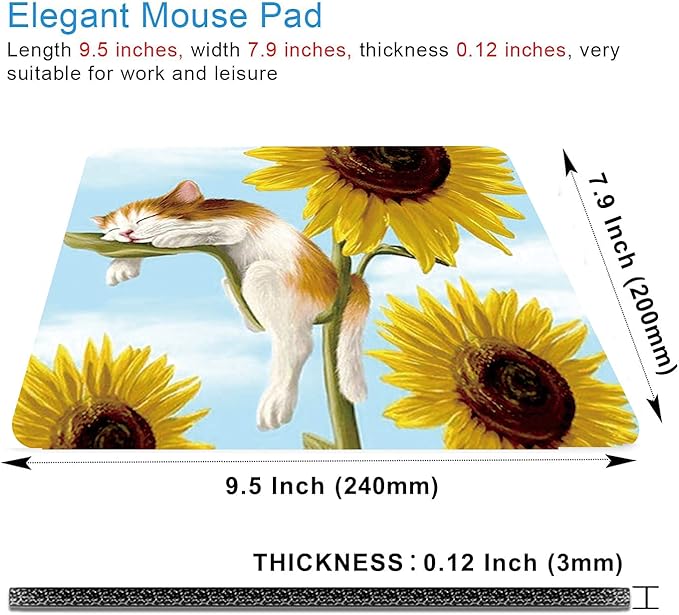 Cats and Sunflowers Mouse Pad Non-Slip Rubber Base Gaming MousePads