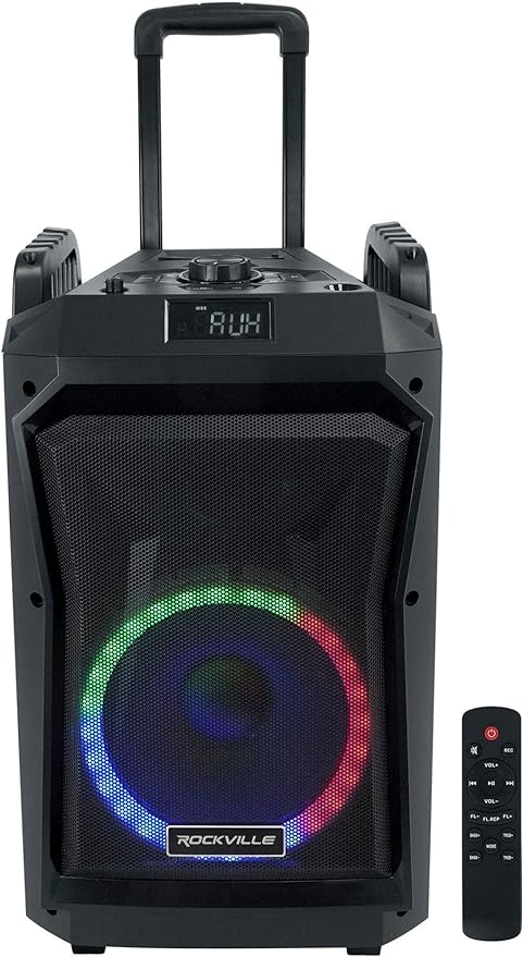 Rockville ROCKNGO 800 10" Portable Bluetooth Speaker, LED Lights, Mic Priority