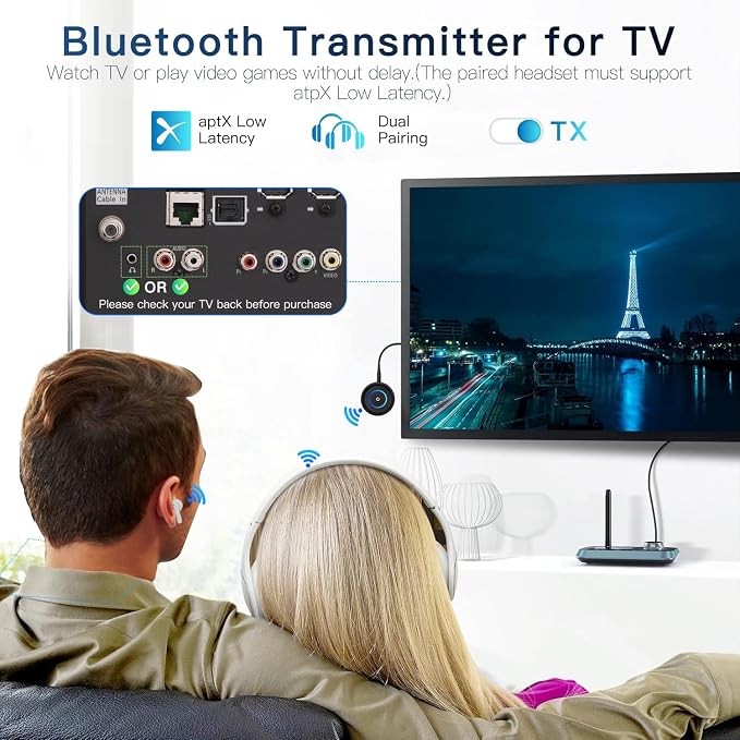 Bluetooth 5.3 Transmitter for TV/Airplane, 2-in-1 Bluetooth Transmitter