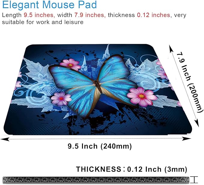 Blue Butterfly Mouse Pad Non-Slip Rubber Base Gaming MousePads