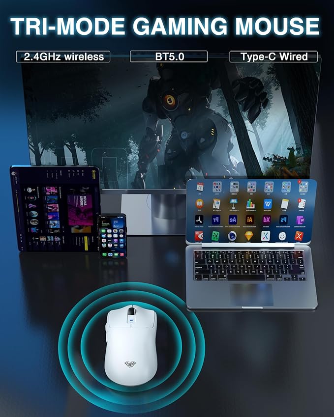 AULA SC580 Wireless Gaming Mouse, Tri-Mode 2.4G/BT5.0/USB-C Gaming Mouse