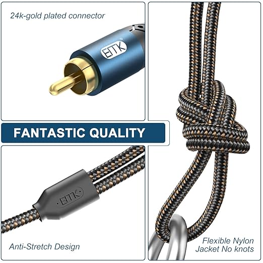 EMK 3.5mm to 2RCA Cable 24K Gold-Plated Nylon Braided RCA to Auxiliary Stereo