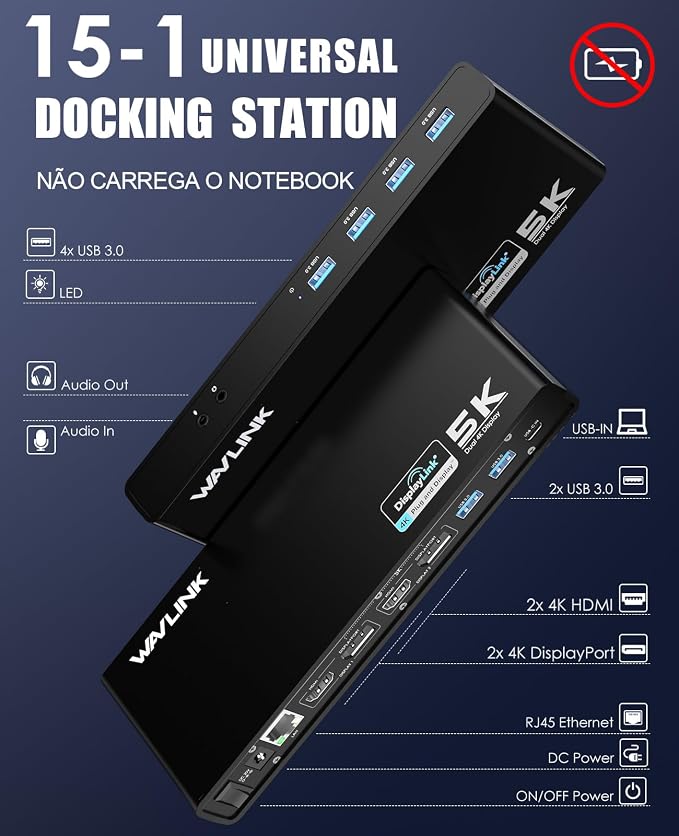 WAVLINK Pro Dual 4K@60Hz Universal Docking Station | USB 3.0/USB-C Laptop Dock