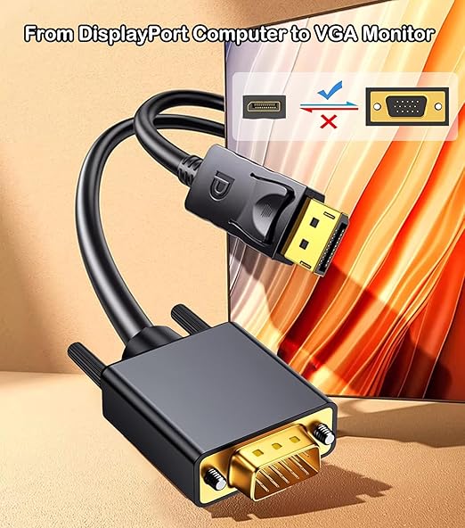 DisplayPort to VGA Cable 6FT, Display Port DP to VGA Adapter, 1080P@60Hz Video