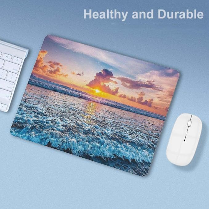 Sunset Ocean Wave Mouse Pad, Square Mousepad, Waterproof Mouse Mat Non-Slip
