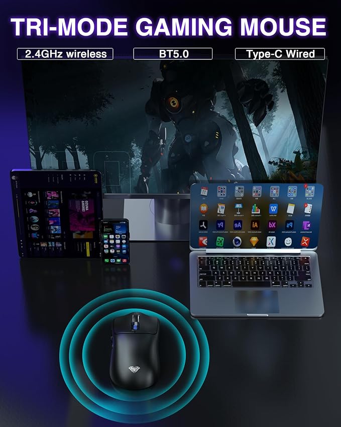 AULA SC580 Wireless Gaming Mouse, Tri-Mode 2.4G/BT5.0/USB-C Gaming Mouse