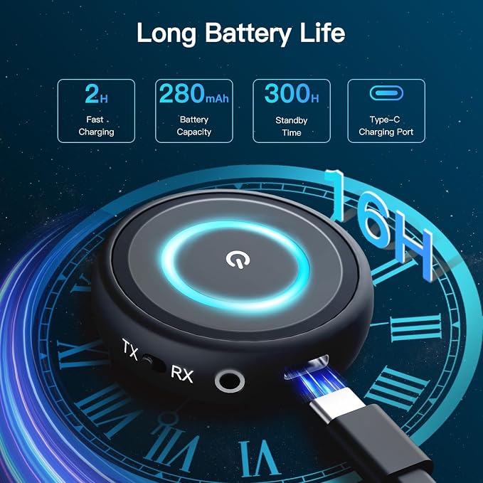 Bluetooth 5.3 Transmitter for TV/Airplane, 2-in-1 Bluetooth Transmitter