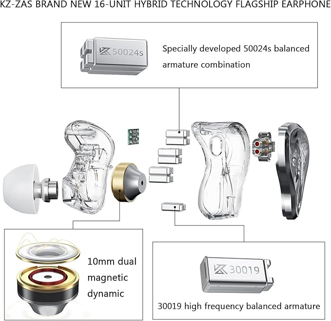 CCA KZ ZAS in Ear Monitor Headphones 16 Units 7BA 1DD Hybrid Drivers HiFi IEM