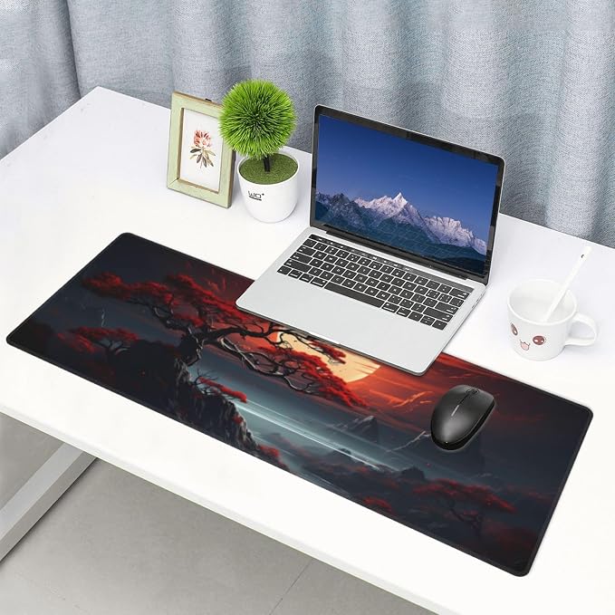 Darkness Red Moon Desk Mat Japanese Mouse Pad, Large Japanese Desk Mat