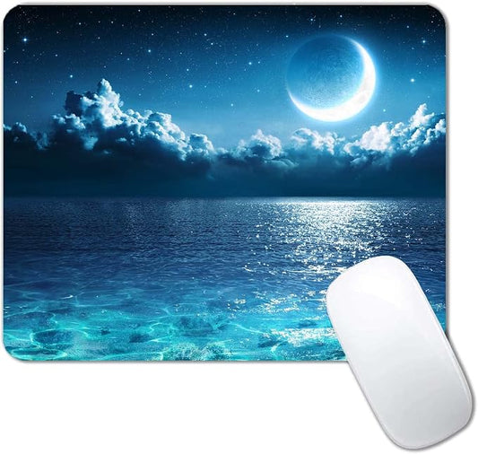 Ocean and Moon Mouse Pad, Romantic Moon On Sea in Magic Night, Waterproof