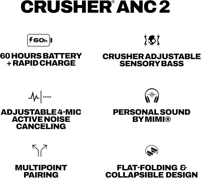 Skullcandy Crusher ANC 2 Over-Ear Active Noise Cancelling Wireless Bluetooth