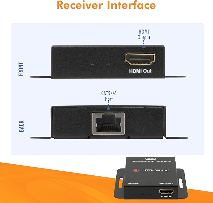 J-Tech Digital HDMI Extender Over Single Ethernet Cat5e/6/7 1080P Up to 1080P