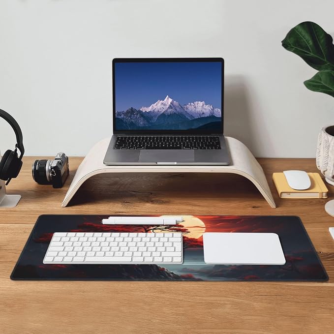 Darkness Red Moon Desk Mat Japanese Mouse Pad, Large Japanese Desk Mat