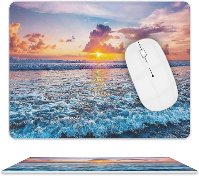 Sunset Ocean Wave Mouse Pad, Square Mousepad, Waterproof Mouse Mat Non-Slip