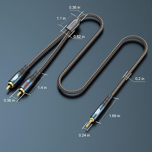 EMK 3.5mm to 2RCA Cable 24K Gold-Plated Nylon Braided RCA to Auxiliary Stereo