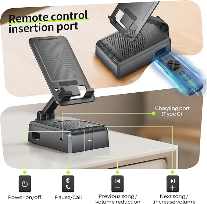 Cell Phone Stand with Bluetooth Speaker and Remote Control, Birthday Gift