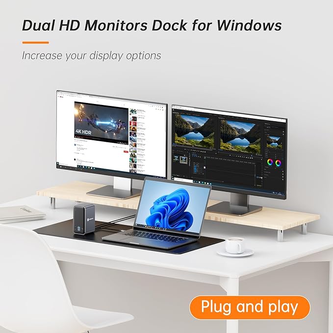 TobenONE USB C Laptop Docking Station Dual Monitor, 15-in-1 USB C Dock