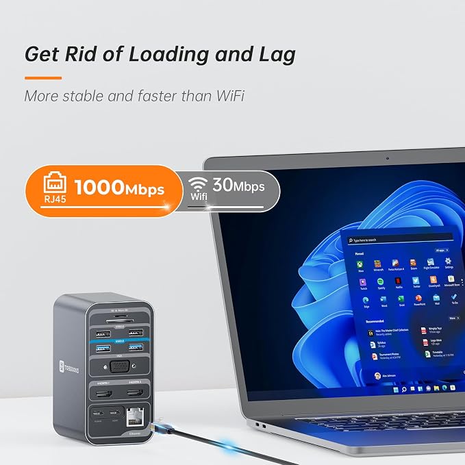 TobenONE USB C Laptop Docking Station Dual Monitor, 15-in-1 USB C Dock