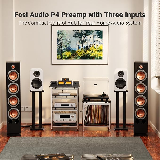 Fosi Audio P4 Mini Preamp with 3 RCA Inputs, Home Audio Stereo Pre amp