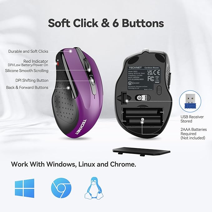 TECKNET Wireless Mouse for Laptop, Silent Mouse Quiet Click, Computer Mouse