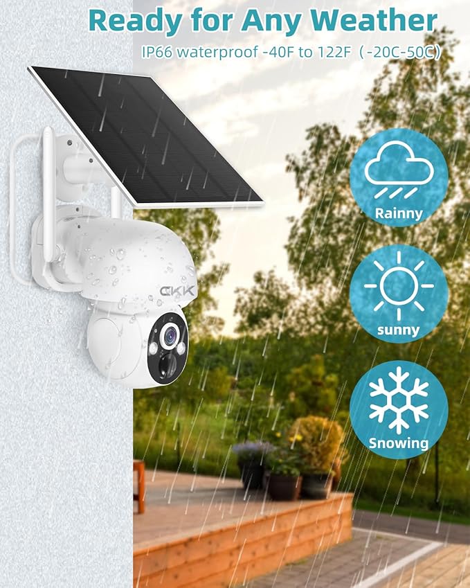 4MP PTZ Solar Security Camera Outdoor, Pan/Tilt/Zoom, PIR Detection, 2-Way Audio
