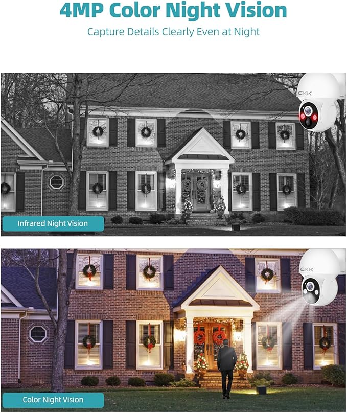 4MP PTZ Solar Security Camera Outdoor, Pan/Tilt/Zoom, PIR Detection, 2-Way Audio