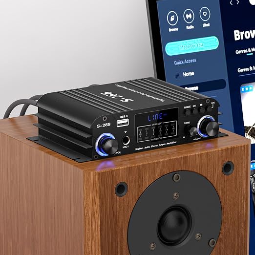 Facmogu S-288 4 CH Bluetooth 5.0 Home Audio Amplifier, RMS 45Wx4, Max 600W HiFi