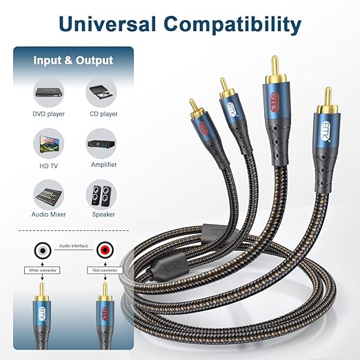 RCA Cable Subwoofer Cable 2RCA Male to 2RCA Male Stereo Audio Cable Y Splitter