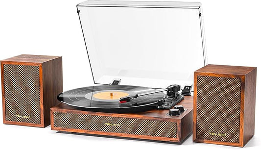 Vinyl Record Player with External Speakers, 3 Speed Vintage Stereo Turntable