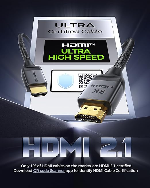 Silkland 10K 8K HDMI 2.1 Cable 10ft, Certified Ultra High Speed HDMI Cable