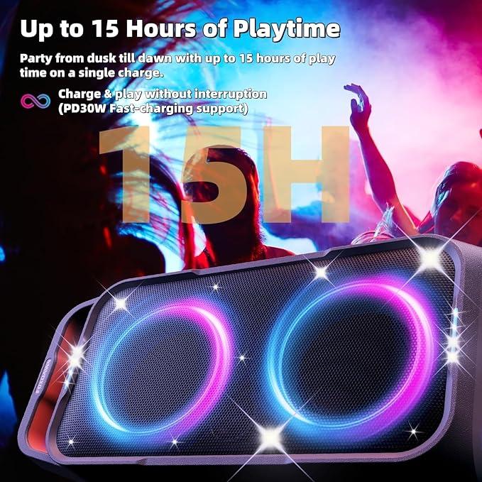 Portable Bluetooth Speaker: 240W Peak Powerful Loud Sound Deep Bass Wireless