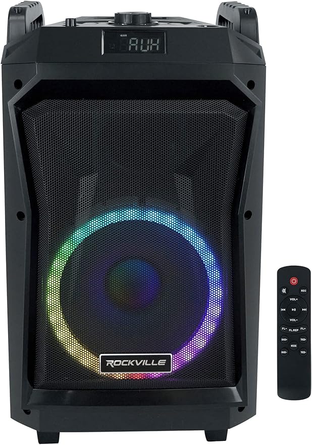Rockville ROCKNGO 800 10" Portable Bluetooth Speaker, LED Lights, Mic Priority