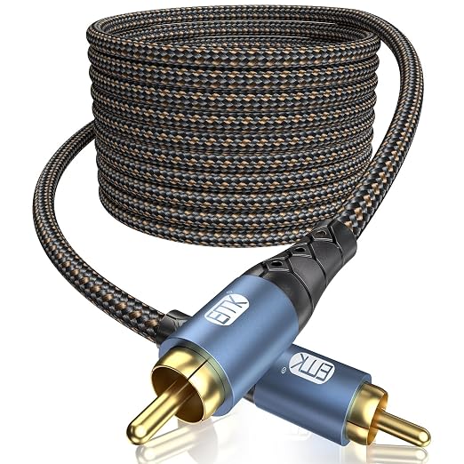 EMK Subwoofer Cable RCA to RCA Audio Cable 24K Gold-Plated Nylon Braided Double