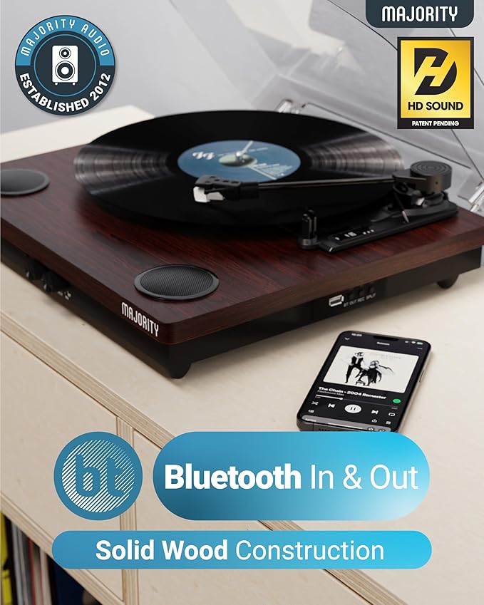 Vinyl Record Player with Bluetooth 5.3 in & Out | Record Player with Speakers &