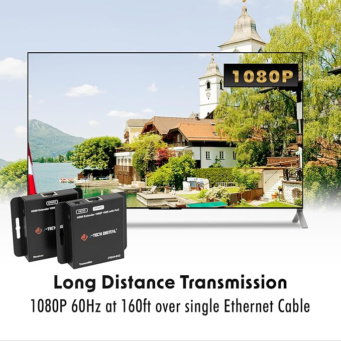 J-Tech Digital HDMI Extender Over Single Ethernet Cat5e/6/7 1080P Up to 1080P